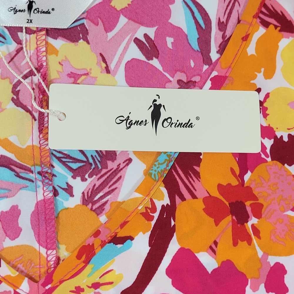 NWT Agnes Orinda Maxi Dress Womens 2X Pink Floral Long Sleeve V-Neck Tie Waist - Picture 8 of 10
